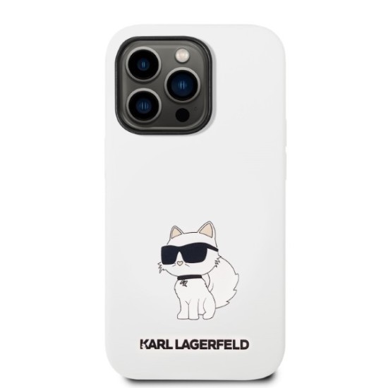 Husa pentru iPhone 14 Pro - Karl Lagerfeld Silicone (KLHCP14LSNCHBCH) - White Choupette