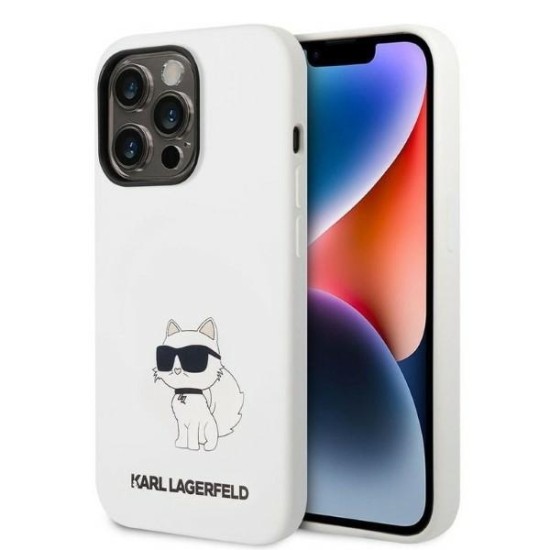 Husa pentru iPhone 14 Pro - Karl Lagerfeld Silicone (KLHCP14LSNCHBCH) - White Choupette