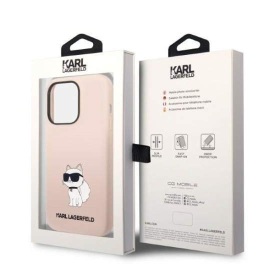 Husa pentru iPhone 14 Pro - Karl Lagerfeld Silicone (KLHCP14LSNCHBCP) - Pink Choupette