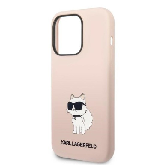 Husa pentru iPhone 14 Pro - Karl Lagerfeld Silicone (KLHCP14LSNCHBCP) - Pink Choupette