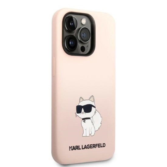 Husa pentru iPhone 14 Pro - Karl Lagerfeld Silicone (KLHCP14LSNCHBCP) - Pink Choupette