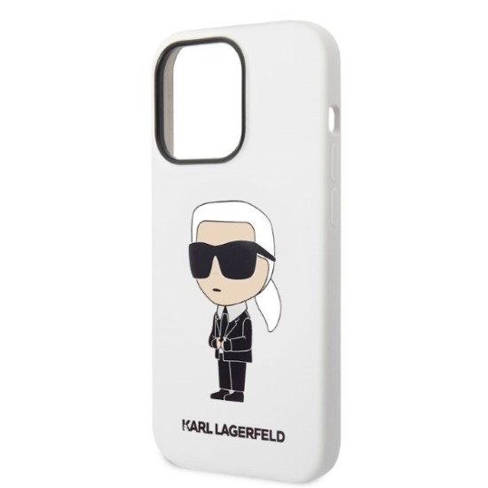 Husa pentru iPhone 14 Pro - Karl Lagerfeld Silicone (KLHCP14LSNIKBCH) - White Ikonik