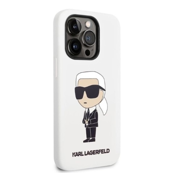 Husa pentru iPhone 14 Pro - Karl Lagerfeld Silicone (KLHCP14LSNIKBCH) - White Ikonik