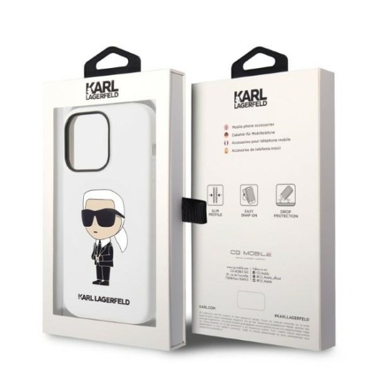 Husa pentru iPhone 14 Pro - Karl Lagerfeld Silicone (KLHCP14LSNIKBCH) - White Ikonik