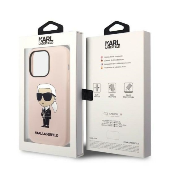 Husa pentru iPhone 14 Pro - Karl Lagerfeld Silicone (KLHCP14LSNIKBCP) - Pink Ikonik