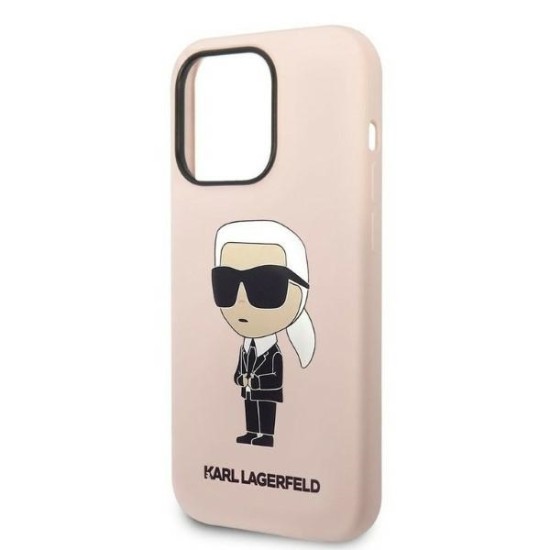 Husa pentru iPhone 14 Pro - Karl Lagerfeld Silicone (KLHCP14LSNIKBCP) - Pink Ikonik