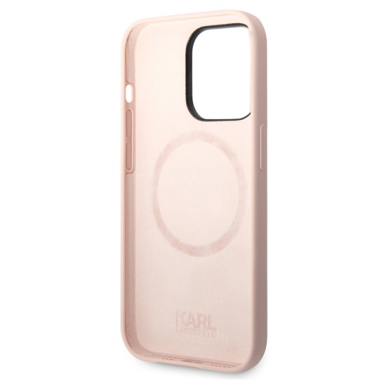 Husa pentru iPhone 14 Pro - Karl Lagerfeld Silicone MagSafe (KLHMP14LSLKHLP) - Light Pink Karl`s Head