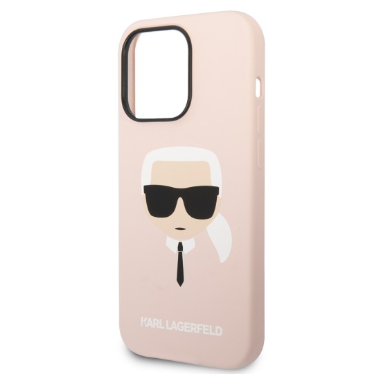 Husa pentru iPhone 14 Pro - Karl Lagerfeld Silicone MagSafe (KLHMP14LSLKHLP) - Light Pink Karl`s Head