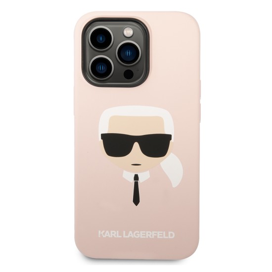 Husa pentru iPhone 14 Pro - Karl Lagerfeld Silicone MagSafe (KLHMP14LSLKHLP) - Light Pink Karl`s Head