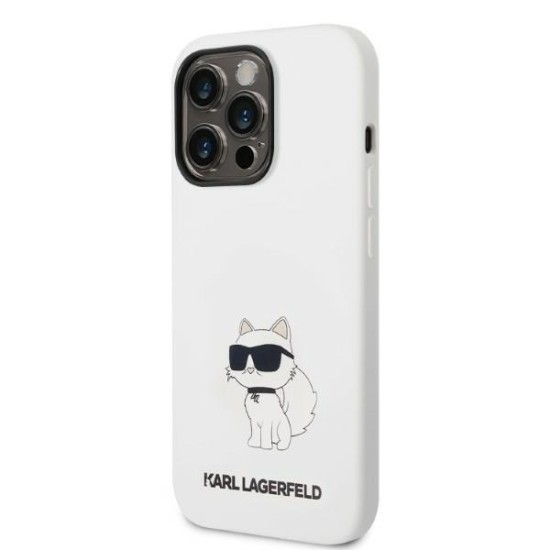 Husa pentru iPhone 14 Pro - Karl Lagerfeld Silicone MagSafe (KLHMP14LSNCHBCH) - White Choupette