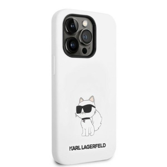 Husa pentru iPhone 14 Pro - Karl Lagerfeld Silicone MagSafe (KLHMP14LSNCHBCH) - White Choupette