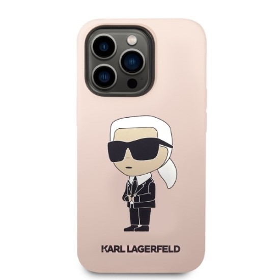 Husa pentru iPhone 14 Pro - Karl Lagerfeld Silicone MagSafe (KLHMP14LSNIKBCP) - Pink Ikonik