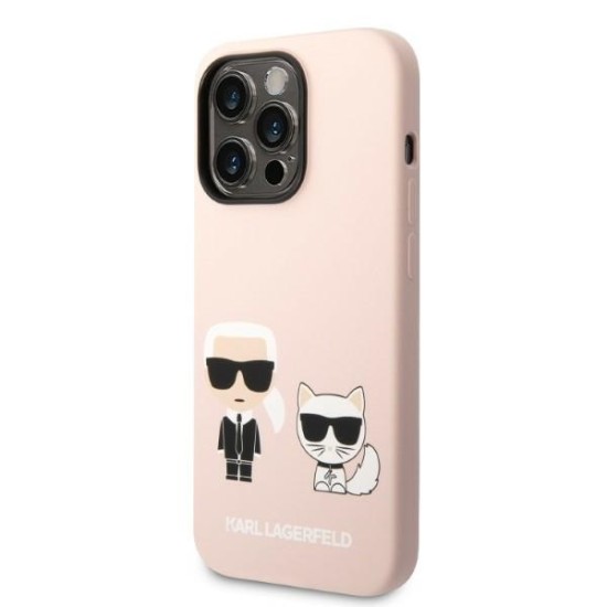 Husa pentru iPhone 14 Pro - Karl Lagerfeld Silicone MagSafe (KLHMP14LSSKCI) - Light Pink Karl&Choupette