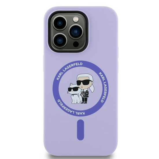 Husa pentru iPhone 14 Pro - Karl Lagerfeld Silicone Ring MagSafe (KLHMP14LSCMKCRHU) - Purple Karl&Choupette Head