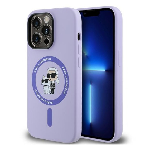 Husa pentru iPhone 14 Pro - Karl Lagerfeld Silicone Ring MagSafe (KLHMP14LSCMKCRHU) - Purple Karl&Choupette Head