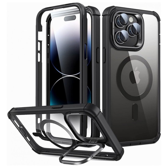 Husa pentru iPhone 14 Pro Max + Folie - ESR Shock Armor Kickstand HaloLock - Clear Black