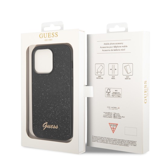 Husa pentru iPhone 14 Pro Max - Guess Glitter Script (GUHCP14XHGGSHK) - Black