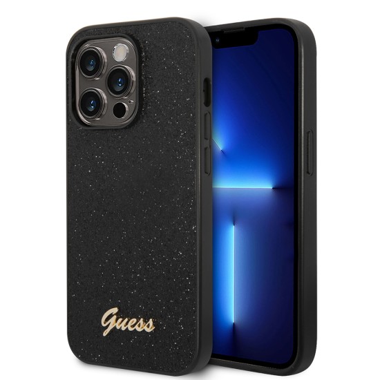 Husa pentru iPhone 14 Pro Max - Guess Glitter Script (GUHCP14XHGGSHK) - Black