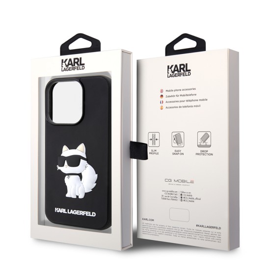 Husa pentru iPhone 14 Pro Max - Karl Lagerfeld 3D Design (KLHCP14X3DRKHNK) - Rubber Choupette