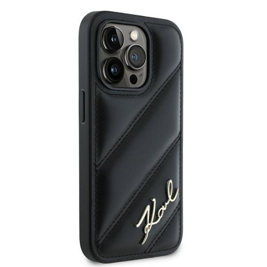 Husa pentru iPhone 14 Pro Max - Karl Lagerfeld Diagonal Quilted Script (KLHCP14XPQDSMGK) - Black