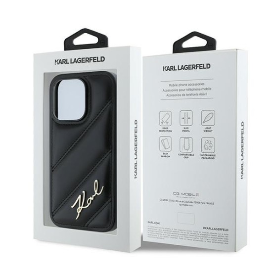 Husa pentru iPhone 14 Pro Max - Karl Lagerfeld Diagonal Quilted Script (KLHCP14XPQDSMGK) - Black