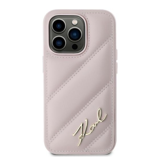 Husa pentru iPhone 14 Pro Max - Karl Lagerfeld Diagonal Quilted Script (KLHCP14XPQDSMGP) - Pink