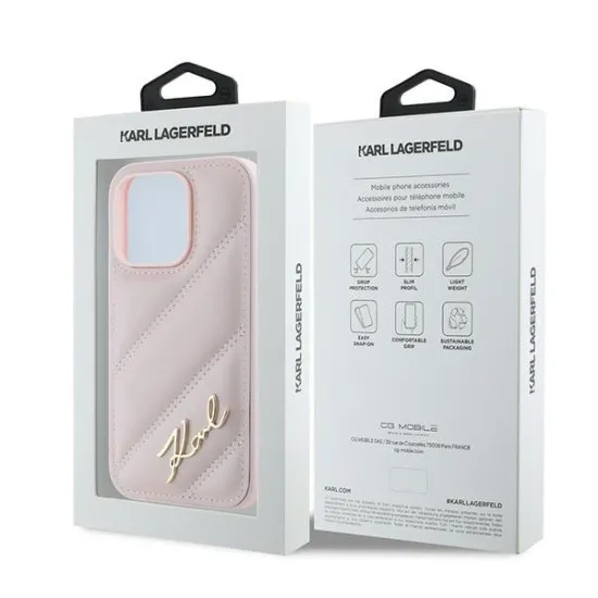 Husa pentru iPhone 14 Pro Max - Karl Lagerfeld Diagonal Quilted Script (KLHCP14XPQDSMGP) - Pink Husa pentru iPhone 14 Pro Max - Karl Lagerfeld Diagonal Quilted Script (KLHCP14XPQDSMGP) - Pink