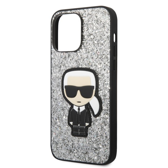 Husa pentru iPhone 14 Pro Max - Karl Lagerfeld Hardcase Glitter (KLHCP14XGFKPG) - Silver Flakes Ikonik