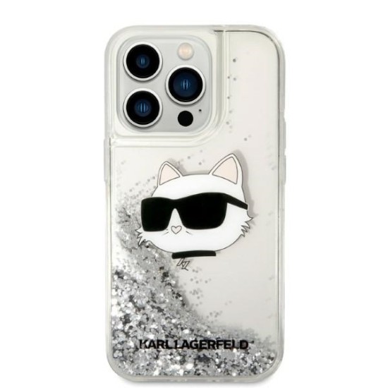 Husa pentru iPhone 14 Pro Max - Karl Lagerfeld Hardcase Glitter (KLHCP14XLNCHCS) - Silver Choupette Head