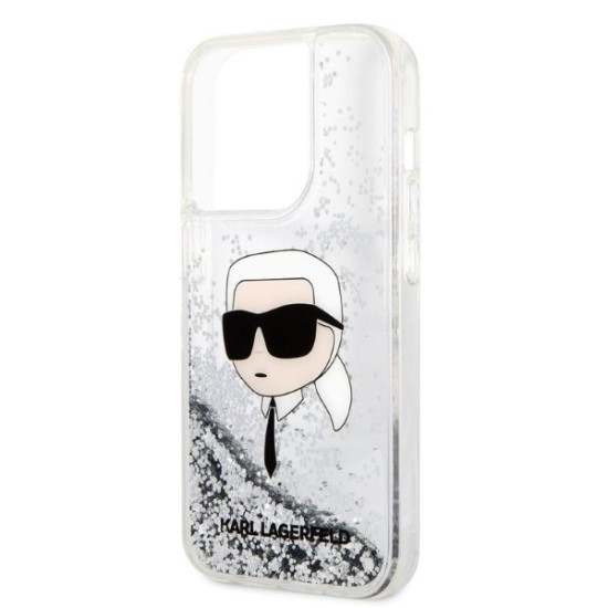 Husa pentru iPhone 14 Pro Max - Karl Lagerfeld Hardcase Glitter (KLHCP14XLNKHCH) - Silver Karl Head