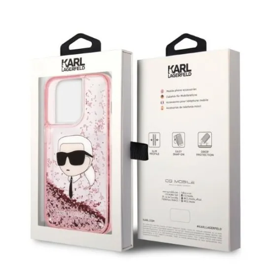 Husa pentru iPhone 14 Pro Max - Karl Lagerfeld Hardcase Glitter (KLHCP14XLNKHCP) - Pink Karl Head