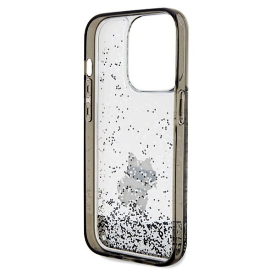 Husa pentru iPhone 14 Pro Max - Karl Lagerfeld Hardcase Liquid Glitter (KLHCP14XLKCNSK) - Transparent Choupette