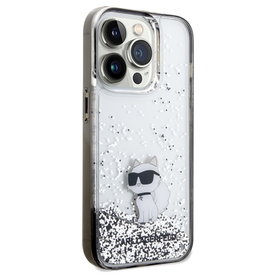 Husa pentru iPhone 14 Pro Max - Karl Lagerfeld Hardcase Liquid Glitter (KLHCP14XLKCNSK) - Transparent Choupette