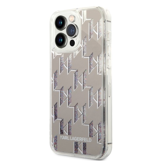 Husa pentru iPhone 14 Pro Max - Karl Lagerfeld Hardcase Liquid Glitter (KLHCP14XLMNMS) - Silver Monogram