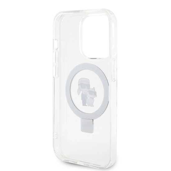 Husa pentru iPhone 14 Pro Max - Karl Lagerfeld Hardcase Ring Stand MagSafe (KLHMP14XHMRSKCH) - White Karl&Choupette