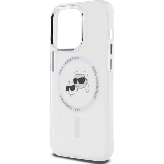 Husa pentru iPhone 14 Pro Max - Karl Lagerfeld IML MagSafe (KLHMP14XHLSKCH) - White Metal Karl&Choupette Head