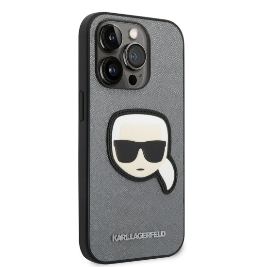 Husa pentru iPhone 14 Pro Max - Karl Lagerfeld Saffiano (KLHCP14XSAPKHG) - Silver Karl`s Head