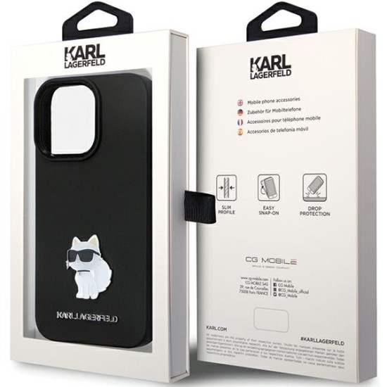 Husa pentru iPhone 14 Pro Max - Karl Lagerfeld Silicone (KLHCP14XSMHCNPK) - Choupette Metal Pin