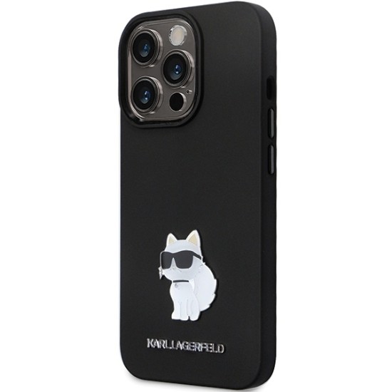 Husa pentru iPhone 14 Pro Max - Karl Lagerfeld Silicone (KLHCP14XSMHCNPK) - Choupette Metal Pin