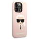 Husa pentru iPhone 14 Pro Max - Karl Lagerfeld Silicone MagSafe (KLHMP14XSLKHLP) - Light Pink Karl`s Head