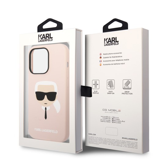 Husa pentru iPhone 14 Pro Max - Karl Lagerfeld Silicone MagSafe (KLHMP14XSLKHLP) - Light Pink Karl`s Head