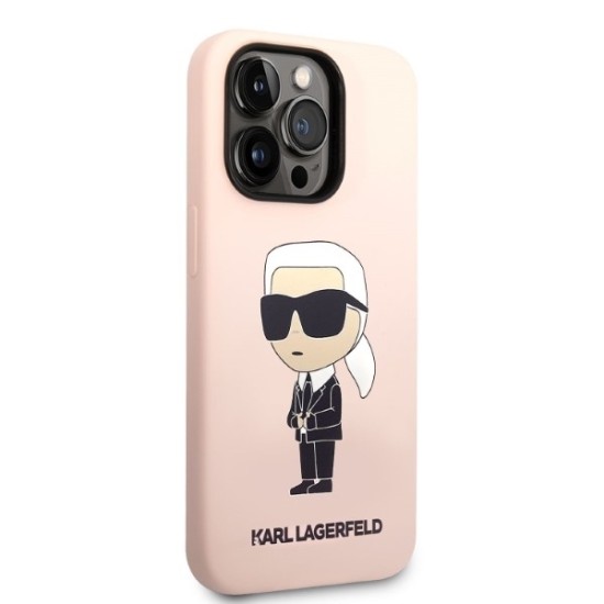 Husa pentru iPhone 14 Pro Max - Karl Lagerfeld Silicone MagSafe (KLHMP14XSNIKBCP) - Pink Ikonik