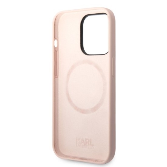 Husa pentru iPhone 14 Pro Max - Karl Lagerfeld Silicone MagSafe (KLHMP14XSNIKBCP) - Pink Ikonik