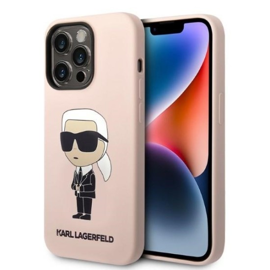 Husa pentru iPhone 14 Pro Max - Karl Lagerfeld Silicone MagSafe (KLHMP14XSNIKBCP) - Pink Ikonik