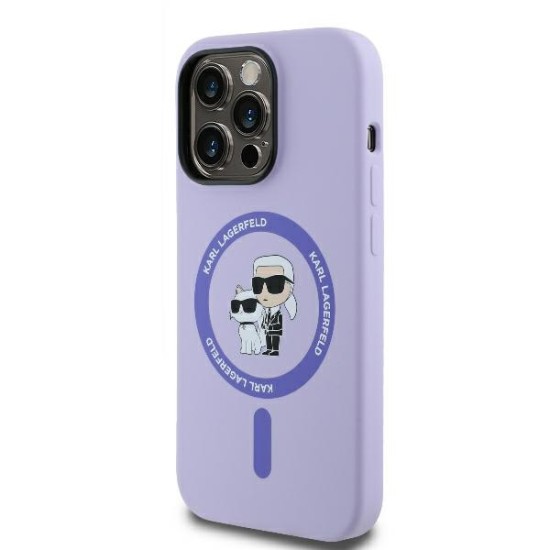 Husa pentru iPhone 14 Pro Max - Karl Lagerfeld Silicone Ring MagSafe (KLHMP14XSCMKCRHU) - Purple Karl&Choupette Heads