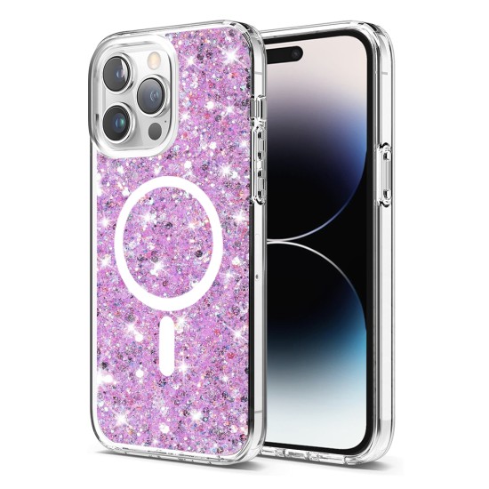 Husa pentru iPhone 14 Pro - Techsuit Sparkly Glitter MagSafe - Magenta