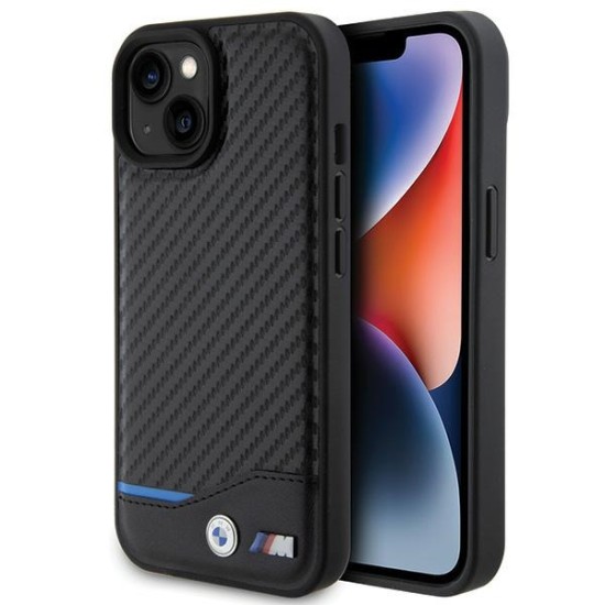 Husa pentru iPhone 15 - BMW Leather Carbon (BMHCP15S22NBCK) - Black