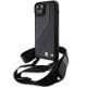 Husa pentru iPhone 15 - BMW Leather M Edition Carbon Stripe & Strap (BMHCP15S23PSCCK) - Black