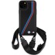 Husa pentru iPhone 15 - BMW Leather M Edition Carbon Tricolor Lines & Strap (BMHCP15S23PSVTK) - Black