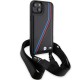 Husa pentru iPhone 15 - BMW Leather M Edition Carbon Tricolor Lines & Strap (BMHCP15S23PSVTK) - Black